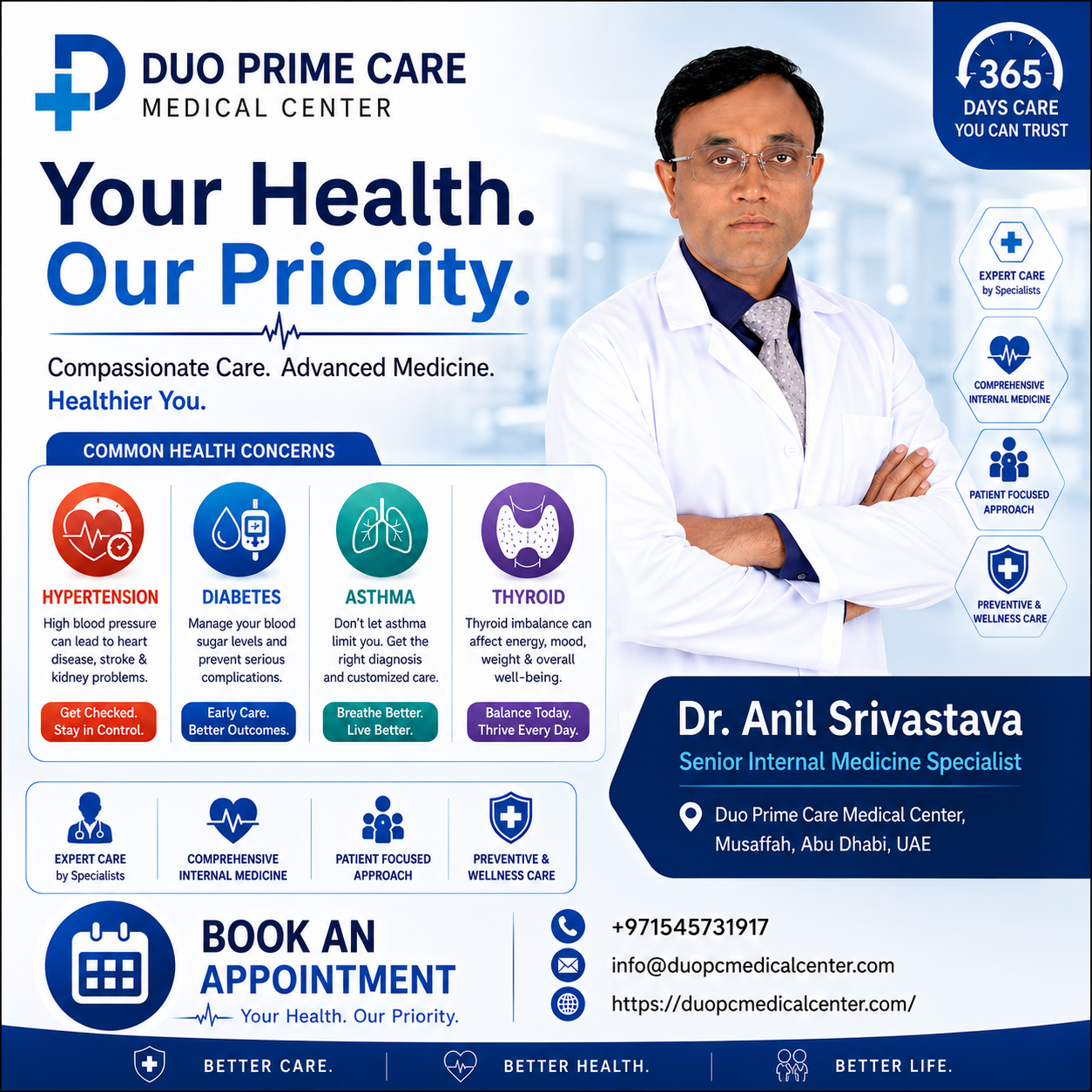 DUO Prime Care Medical Center Facebook ad: Consult Dr. Anil Srivastava Today