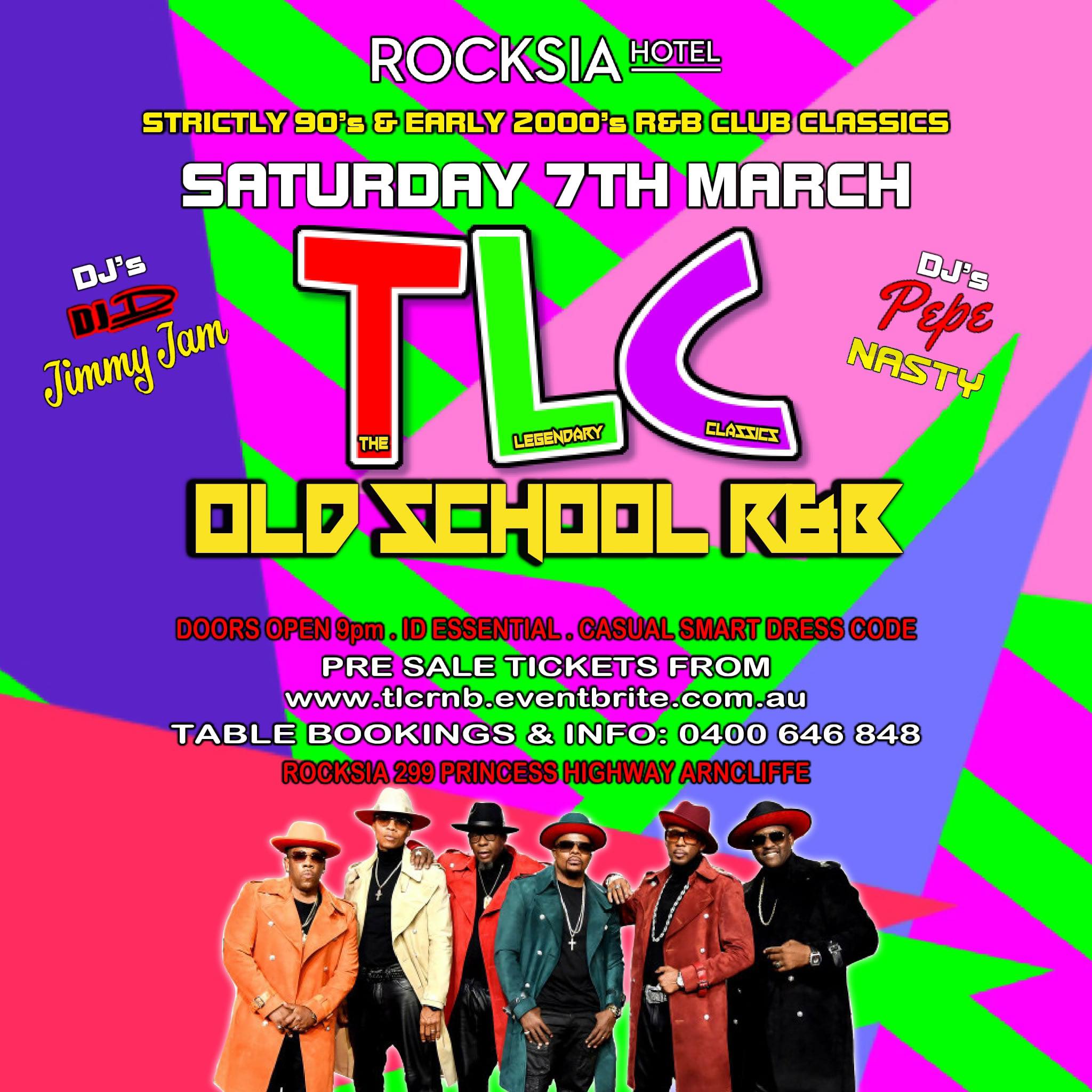 I Love Old School R&B & Funk Facebook ad: TLC Old School R&B 90’s & Early 2000’s 7-3-26 at ROCKSIA…