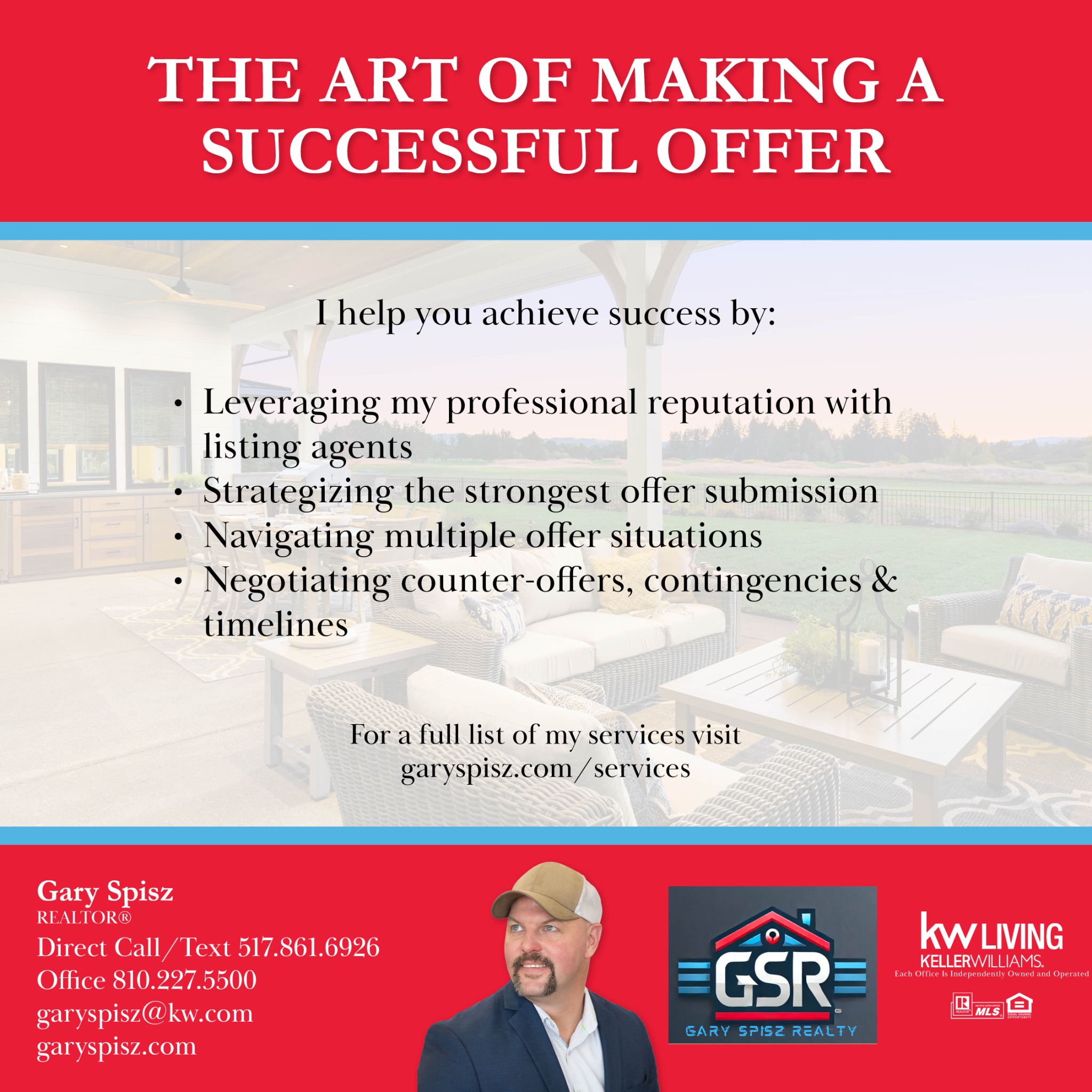 Gary Spisz Realty Facebook ad: Message or Call (517) 861-6926 | (810) 227-5500