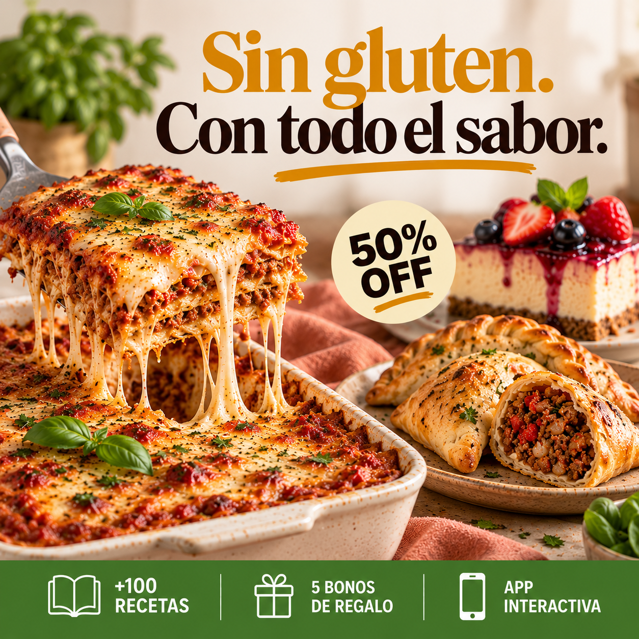 Cook Today BA Facebook ad: +100 recetas SIN GLUTEN + 5 bonos | 50% OFF