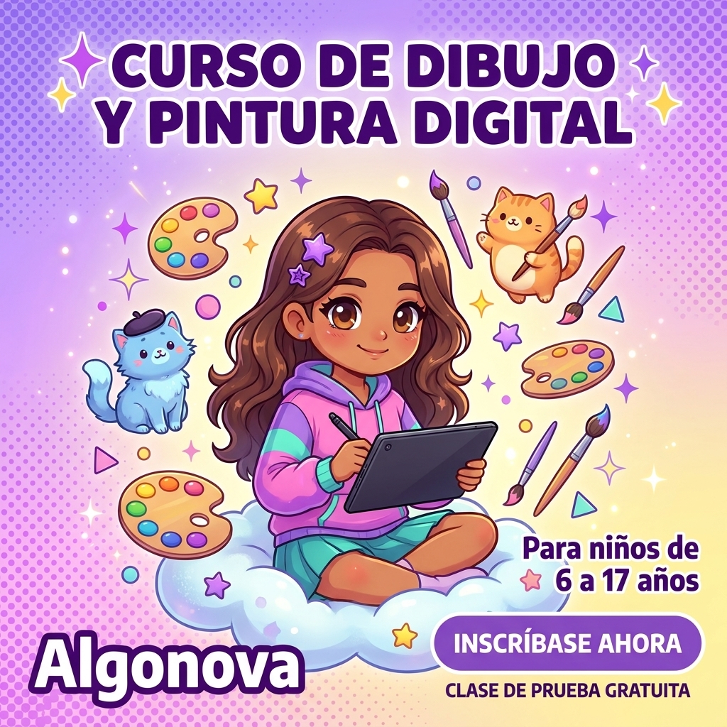 Algonova Latinoamérica Facebook ad: Una clase de dibujo gratis para niños de 6 a 17 años