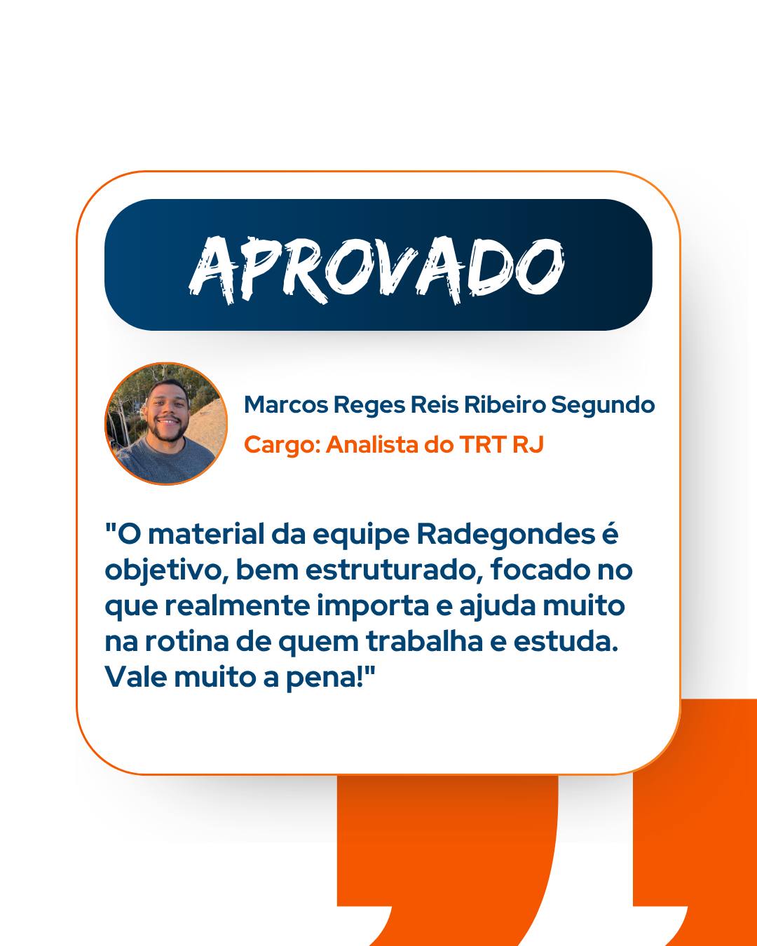 Radegondes Resumos Facebook ad: Depoimento de Aprovado, TRT RJ