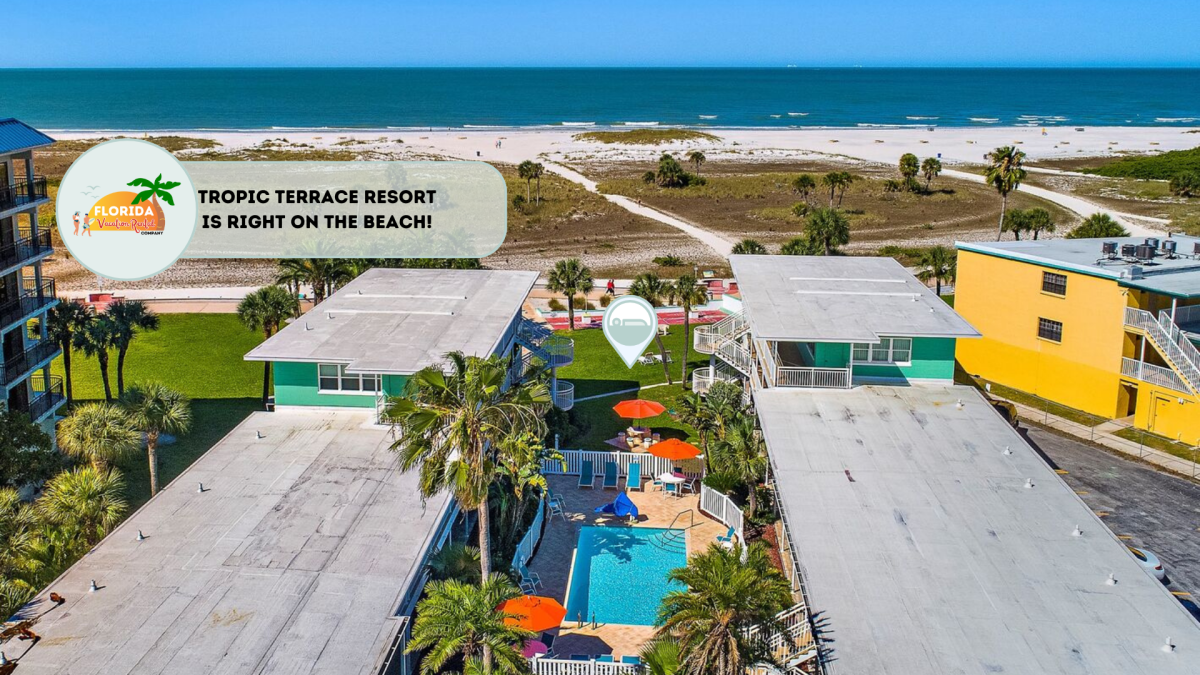 Florida Vacation Rental Company Facebook ad: Beachfront Bliss at Tropic Terrace Resort.