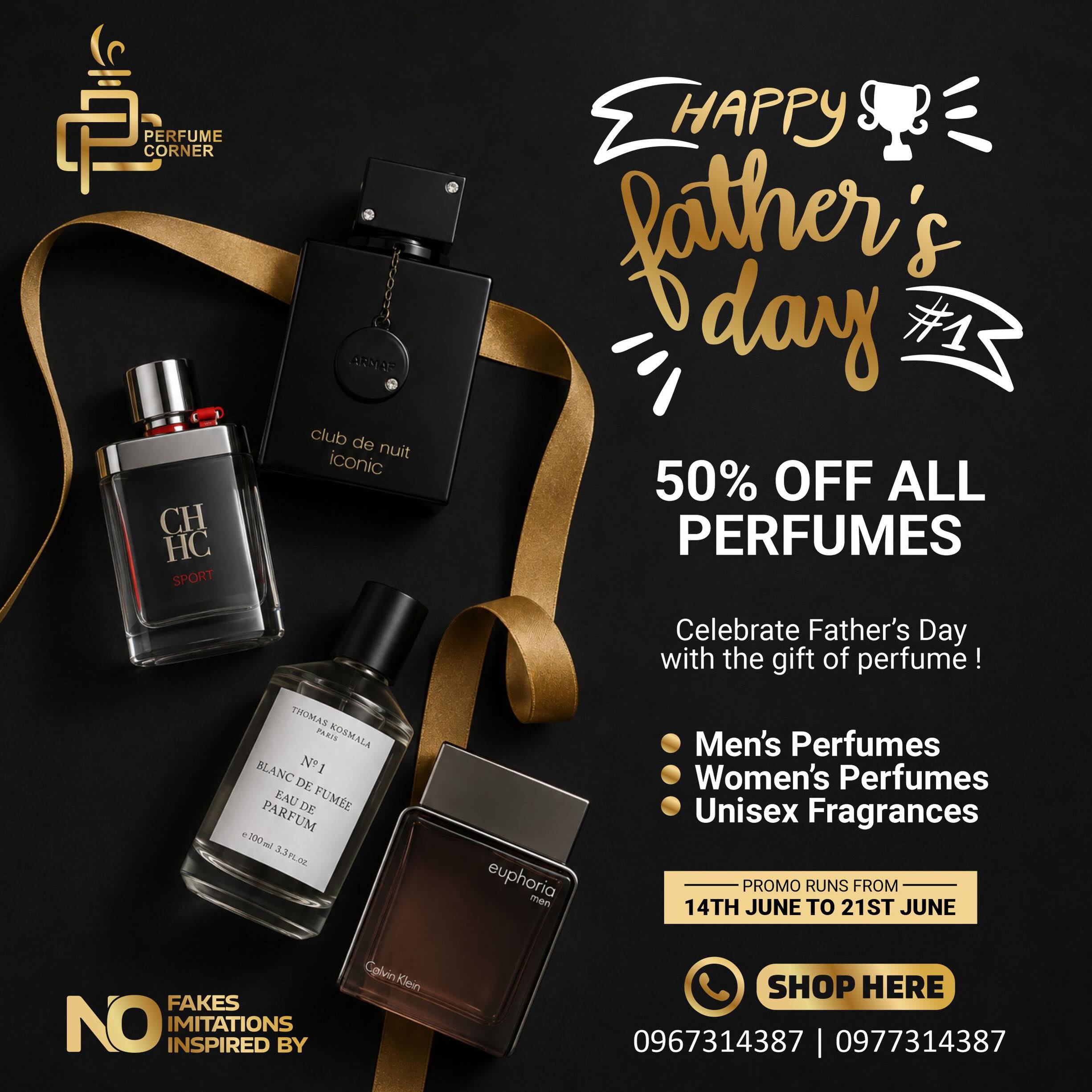 Perfume Corner Facebook ad: 50% OFF ALL PERFUMES
