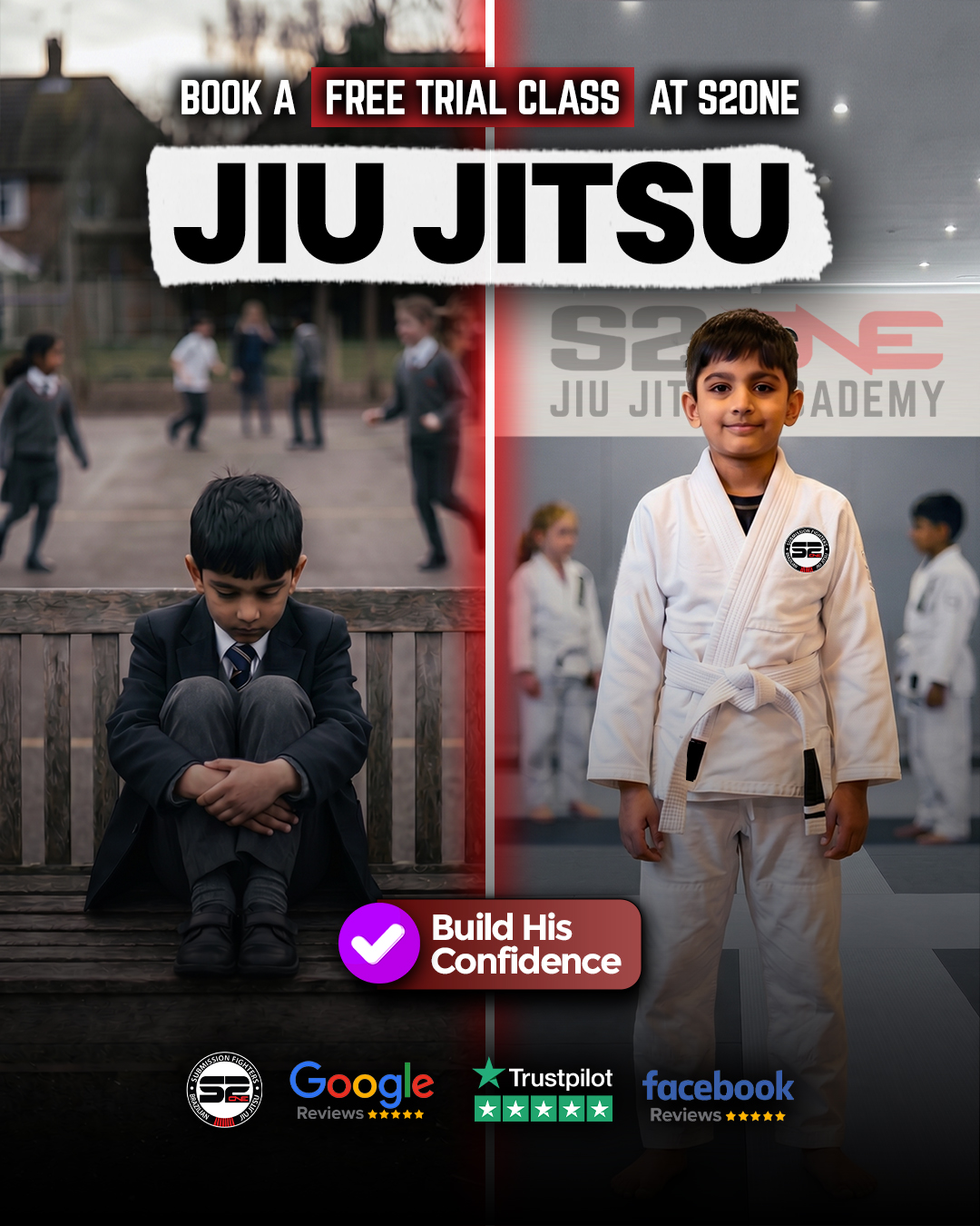 S2one Jiu Jitsu Academy Facebook ad: The Queensbury Gym Quietly Turning Screen Addicted Kids…