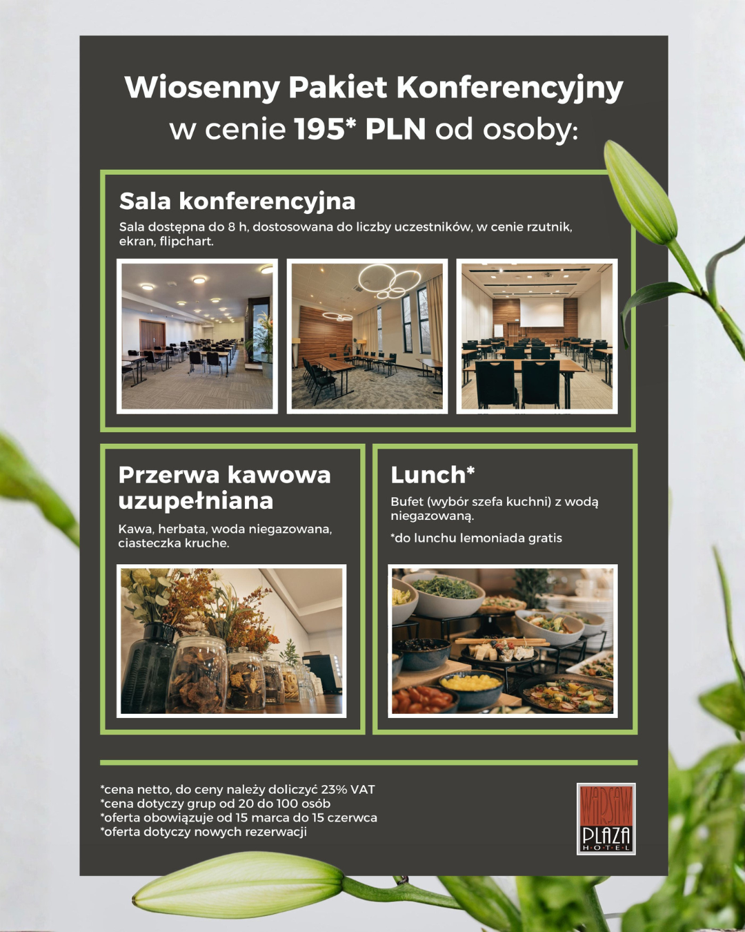 Warsaw Plaza Hotel Facebook ad: Wiosna to idealny czas na nowe projekty, dlatego…