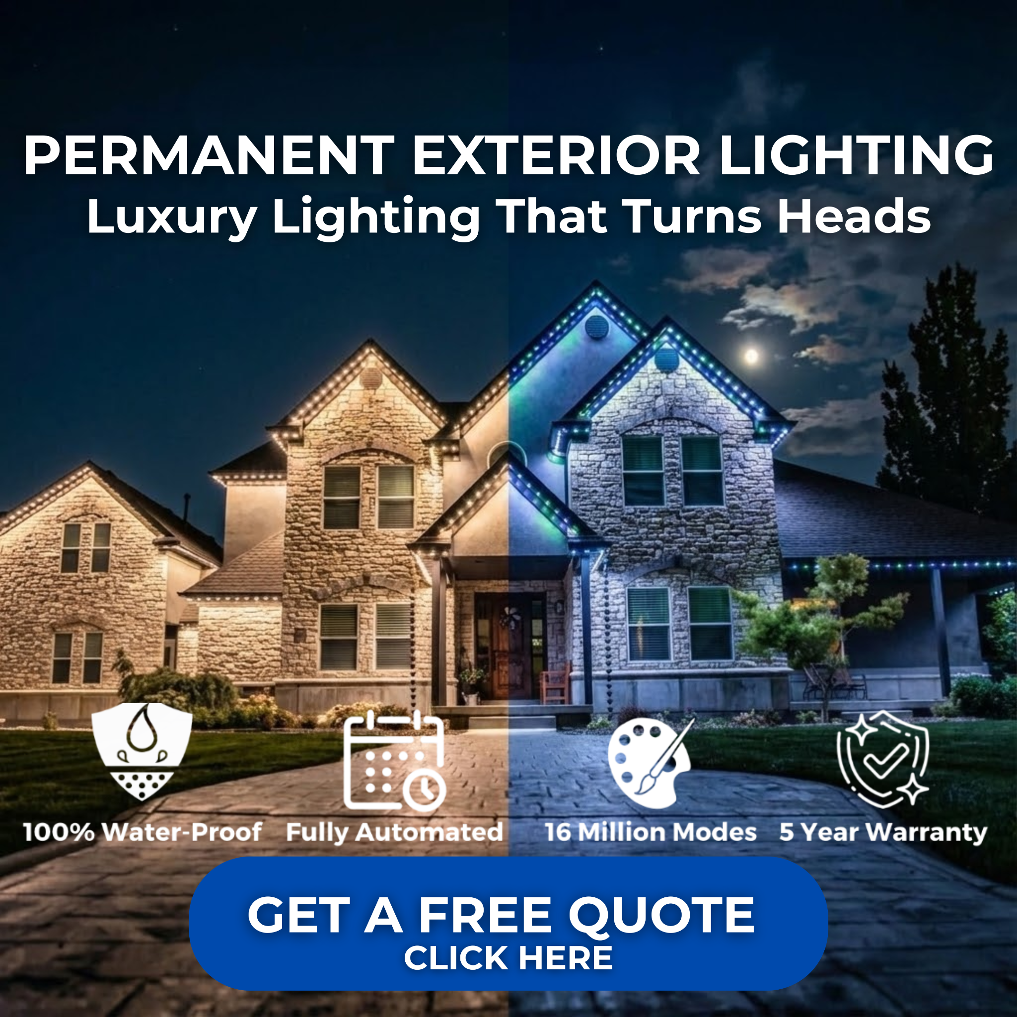 WhoDat Permanent Lighting Facebook ad: Transform Your Home's Exterior With Permanent Lighting