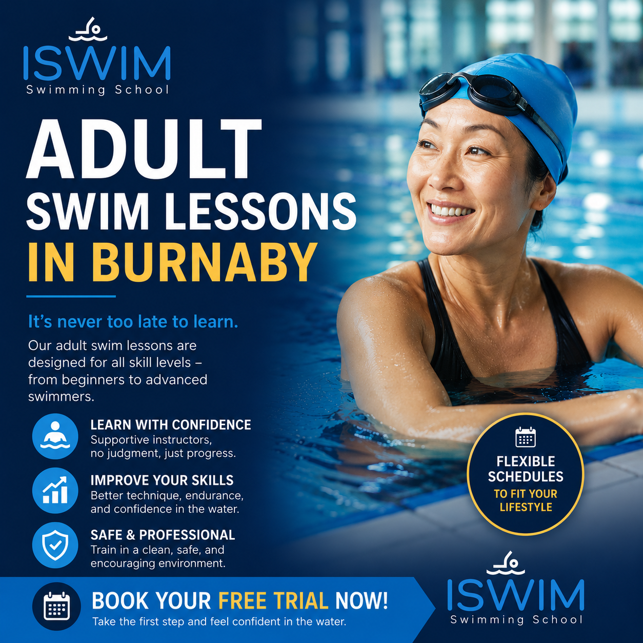 ISWIM swimming school Facebook ad from May 11, 2026