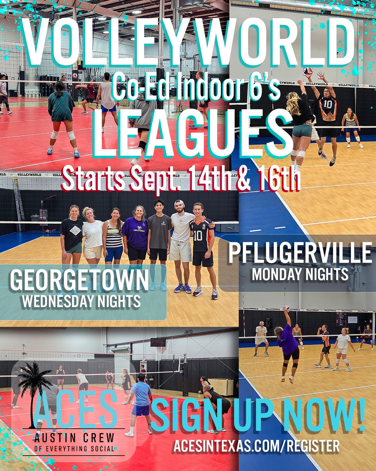 ACES - Austin Crew of Everything Social Facebook ad: Join ACES Co-Ed Indoor Volleyball Leagues in Austin