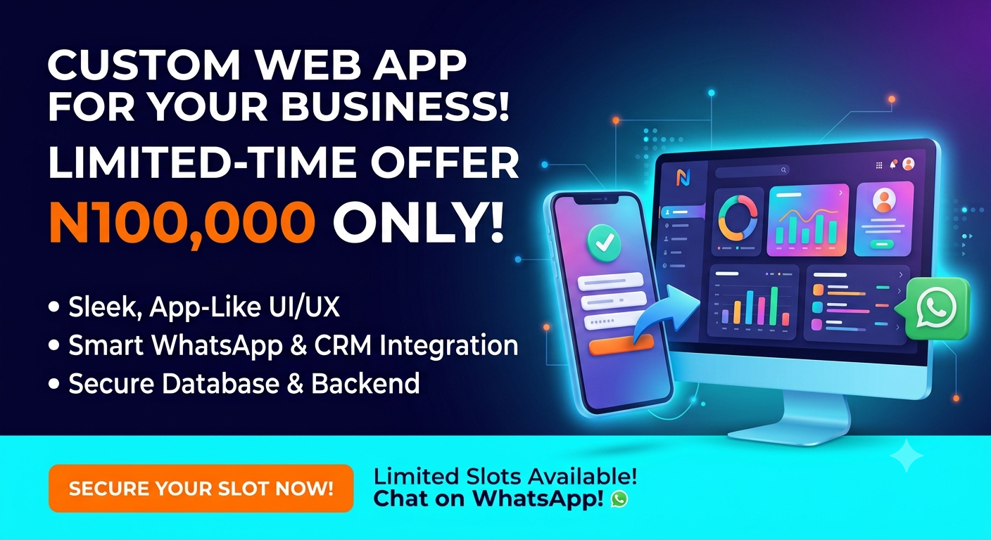 Social Media Marketing Facebook ad: Get a Custom Web App + CRM Integration for ₦100,000!