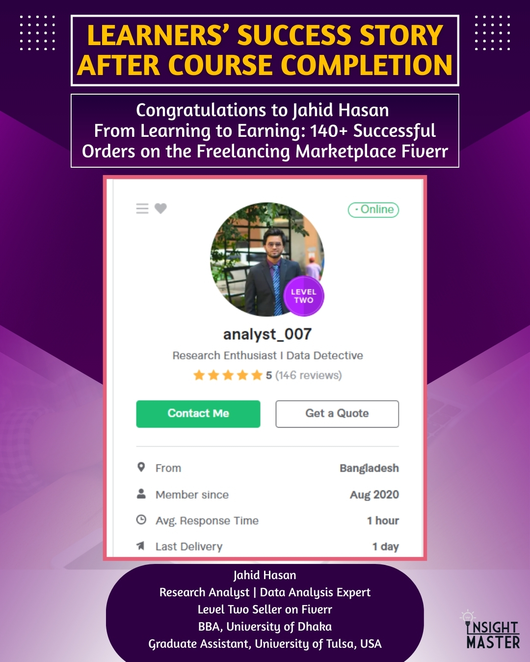 Insight Master Facebook ad: Congratulations to Jahid Hasan, who transformed his…
