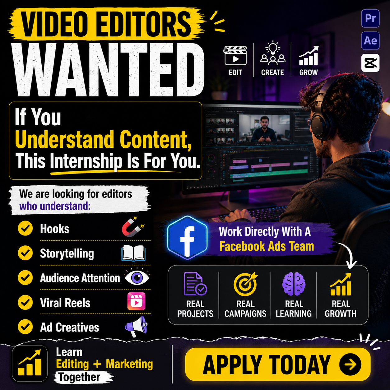 GrowthShastra Facebook ad: We’re Hiring Creative Video Editors