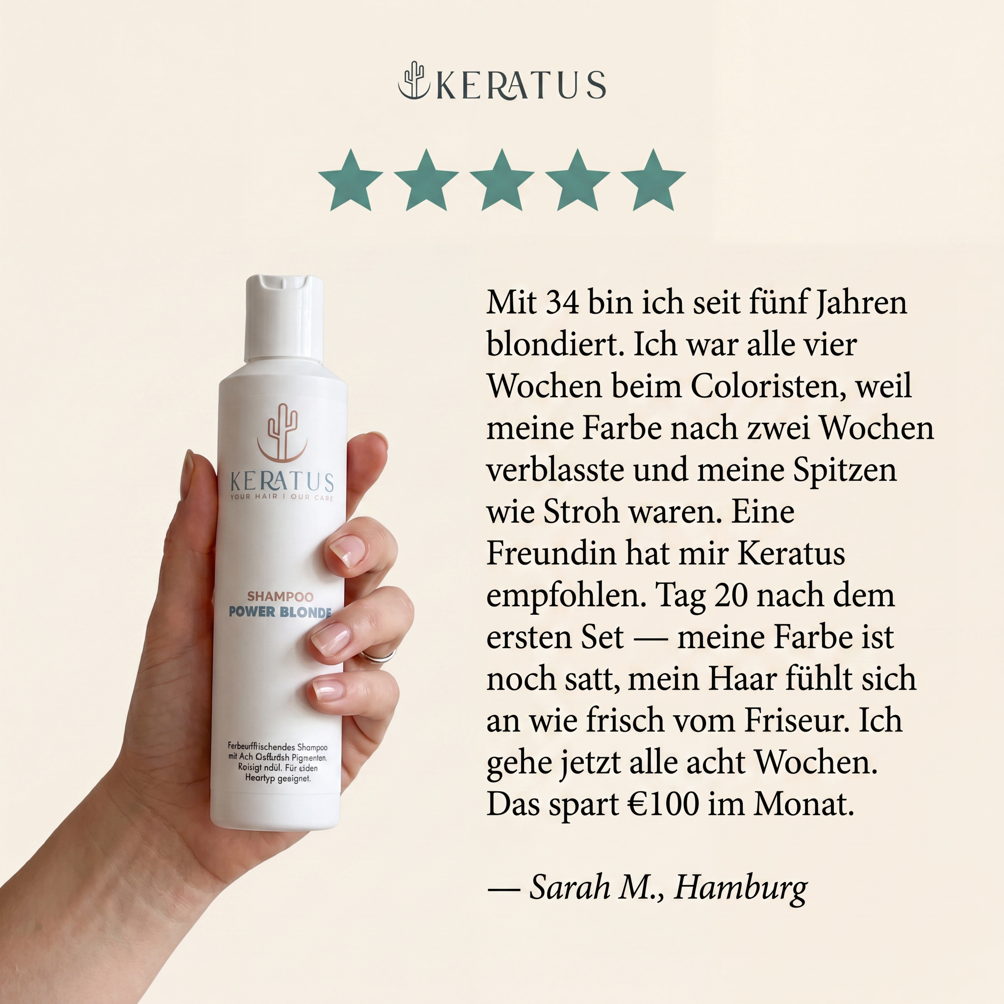 Keratus Facebook ad: Verliere dein Blond nicht mehr zwischen den Terminen
