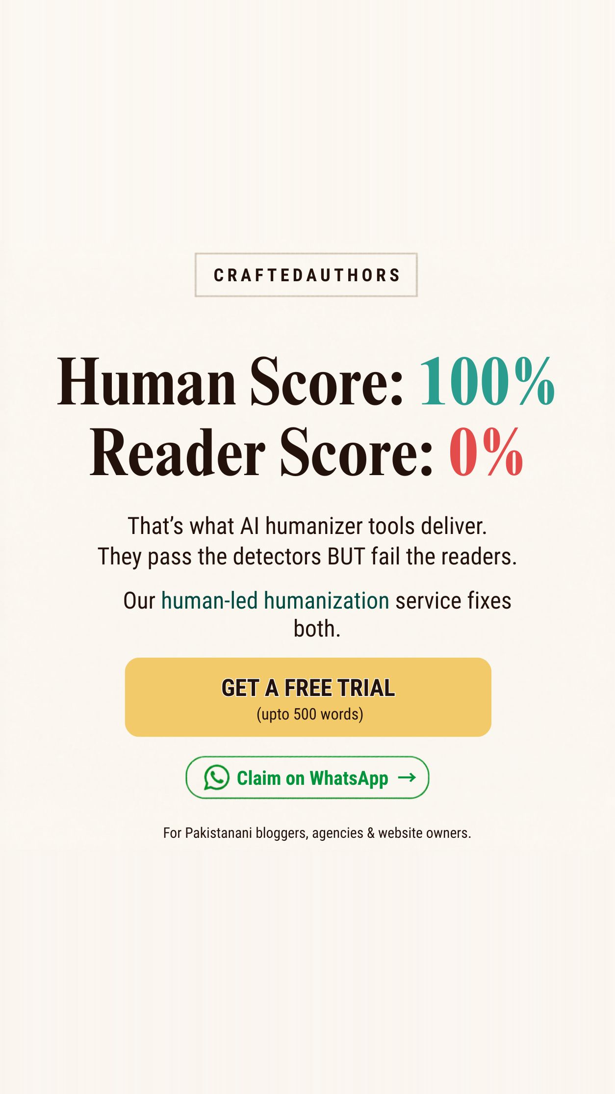 Crafted Authors Facebook ad from May 21, 2026