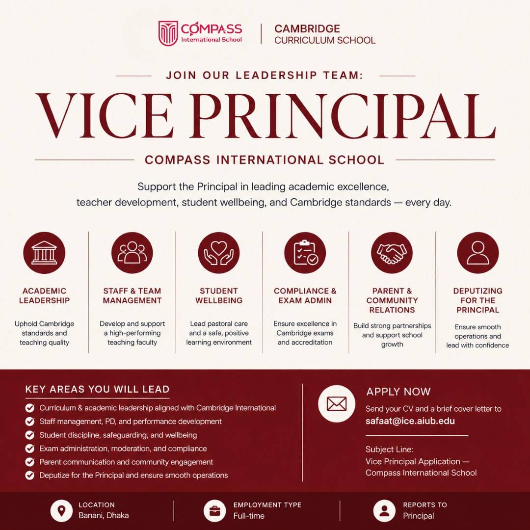 Compass International School Facebook ad: Vice Principal Application, Compass International School