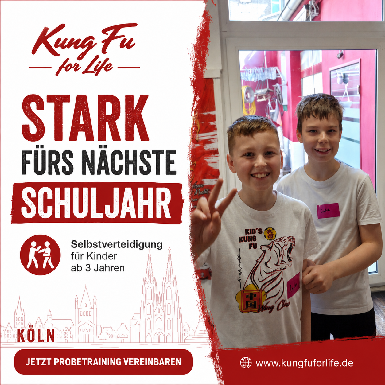 Kung Fu For Life Facebook ad: Selbstbewusst in die 1. Klasse