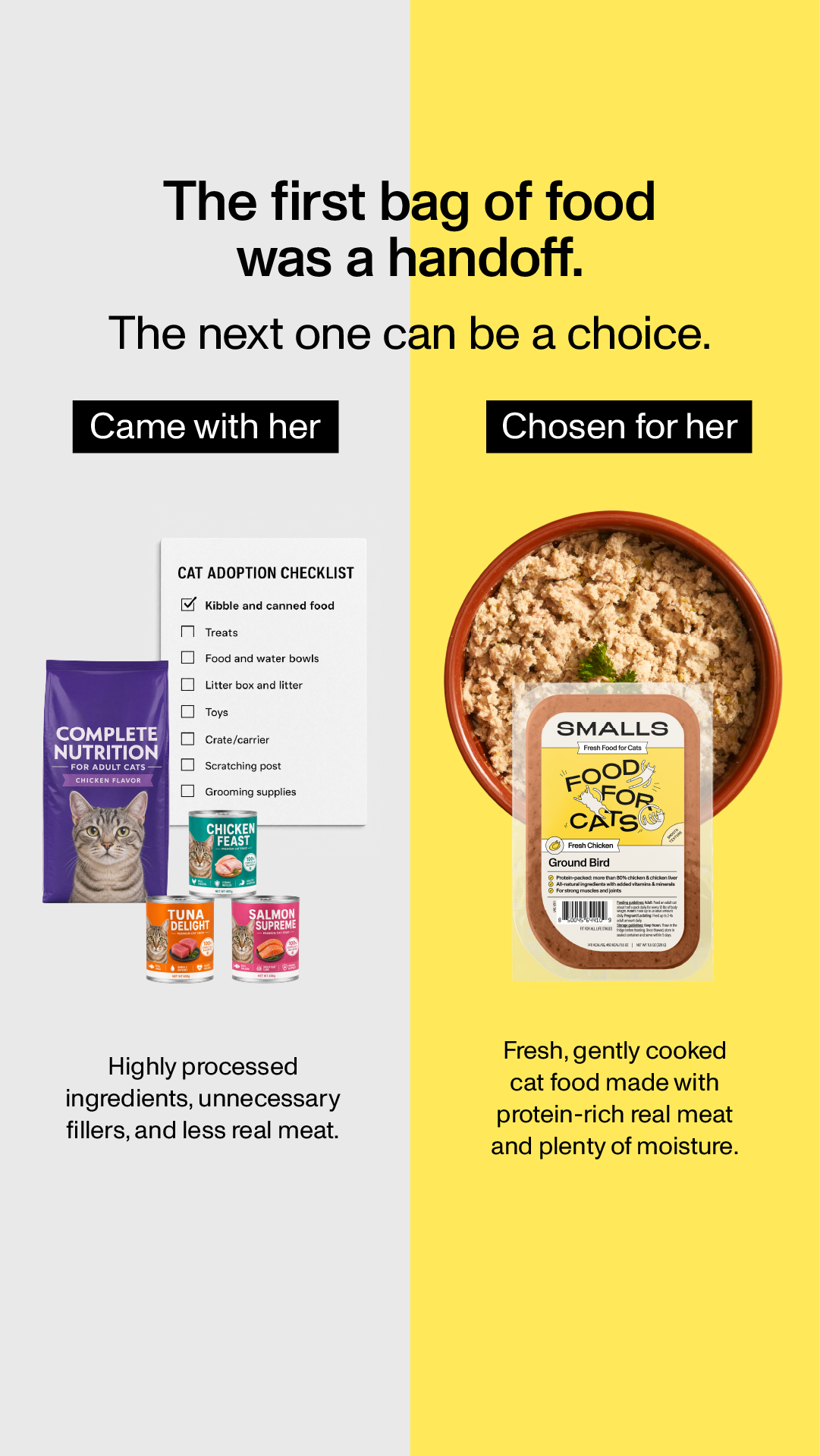 Smalls Facebook ad: Human-Grade Fresh Cat Food
