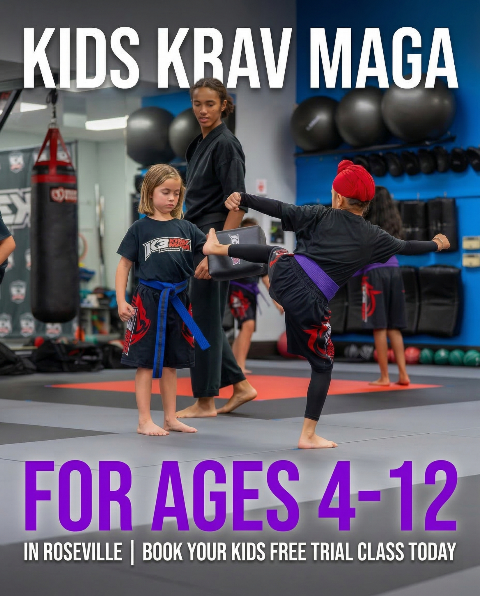 K3 Martial Arts Center Facebook ad: Free Kids Krav Maga Class in Roseville