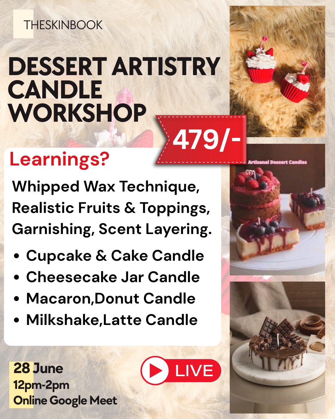 The skin book workshops Facebook ad: Learn Candle Making from the comfort of your…