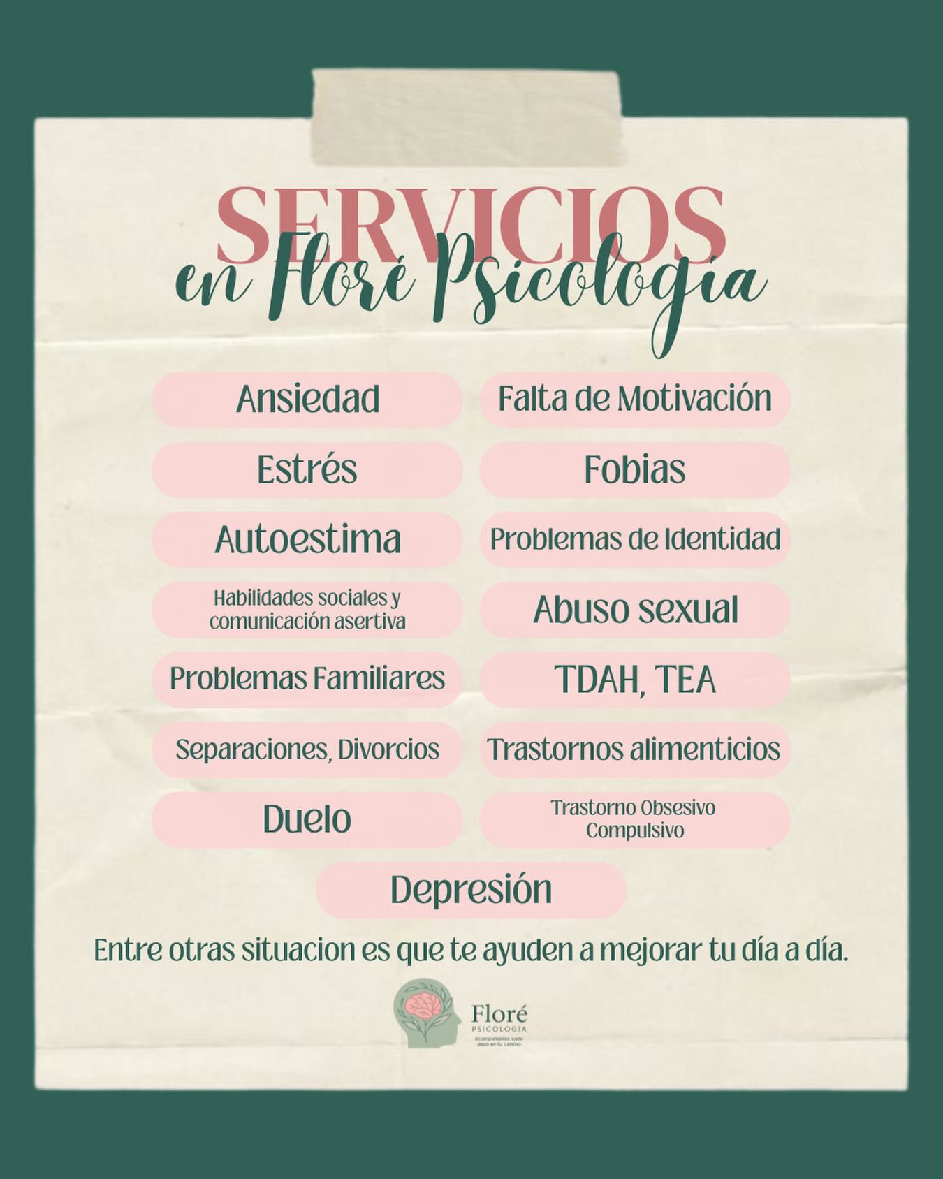 Floré Psicología Facebook ad: Terapia Psicológica cognitivo conductual