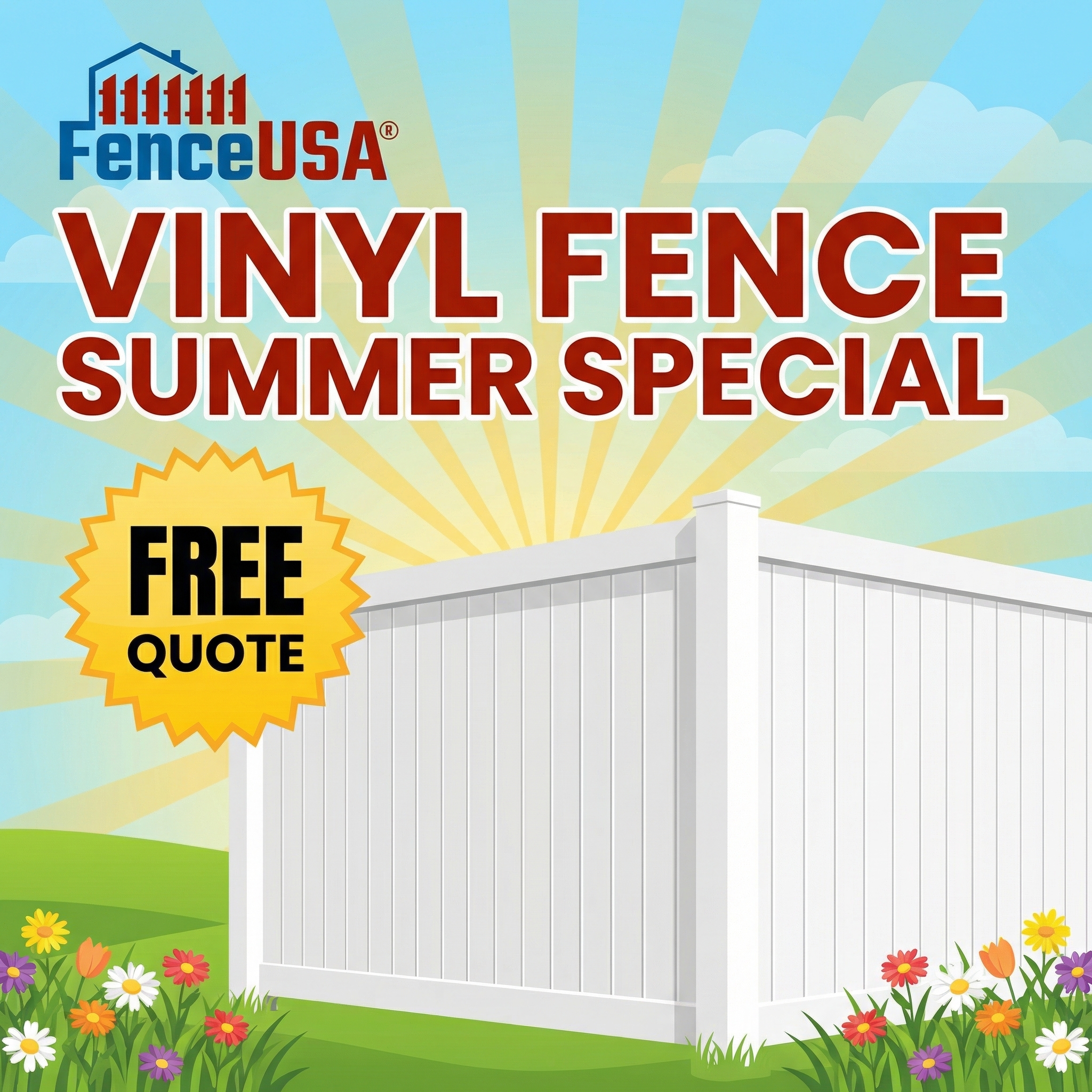 FenceUSA Facebook ad: Vinyl Fence Summer Special, FREE Quote