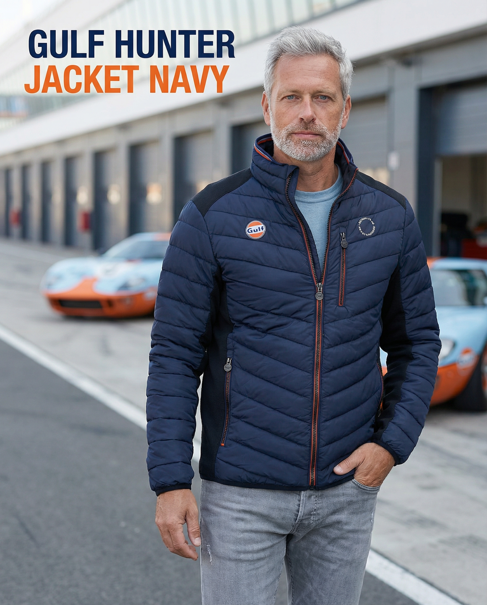 Grandprix Originals Facebook ad: Gulf Hunter Jacket navy - Collection 2026