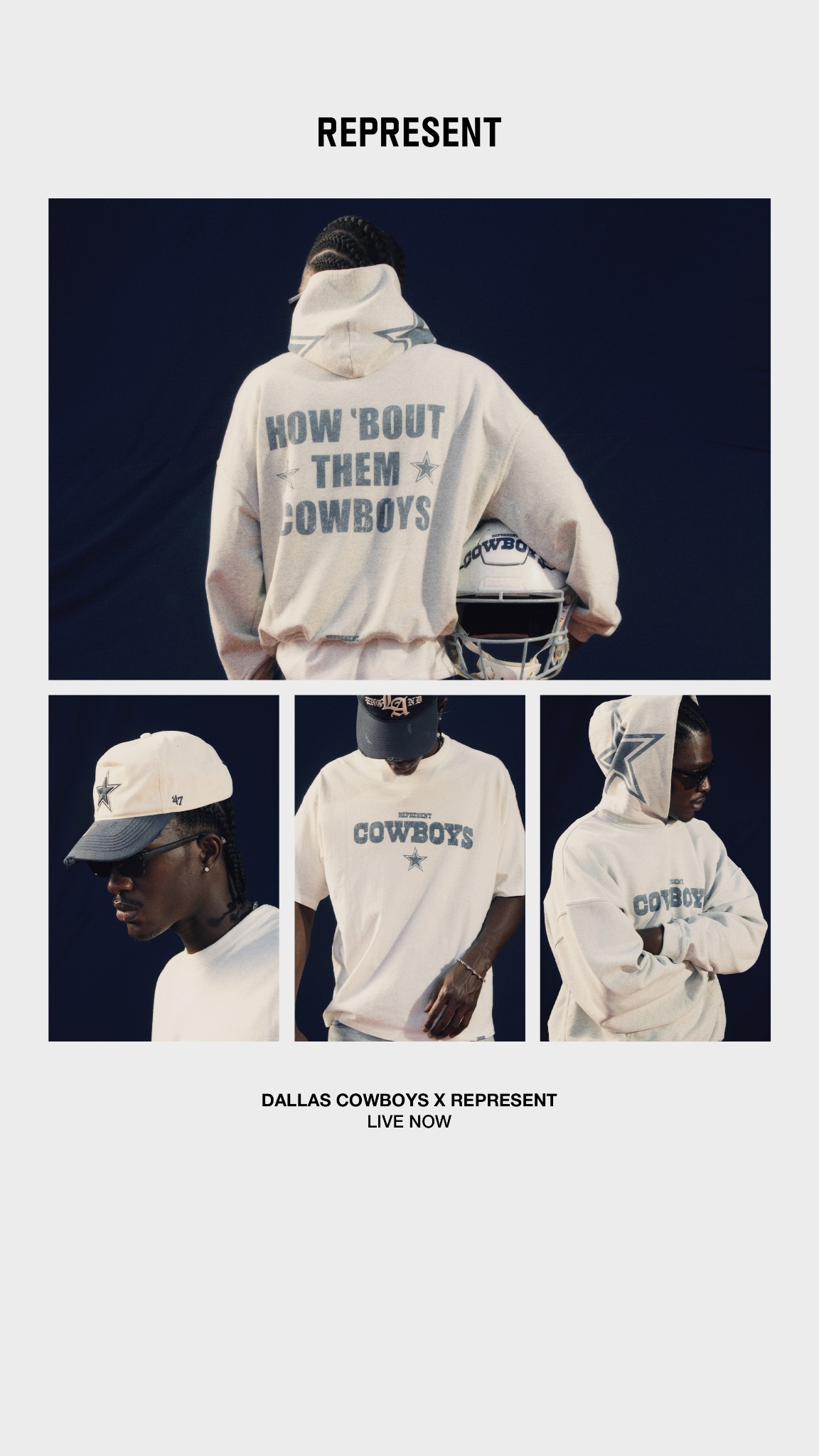 Represent Clo Facebook ad: Now Restocked.