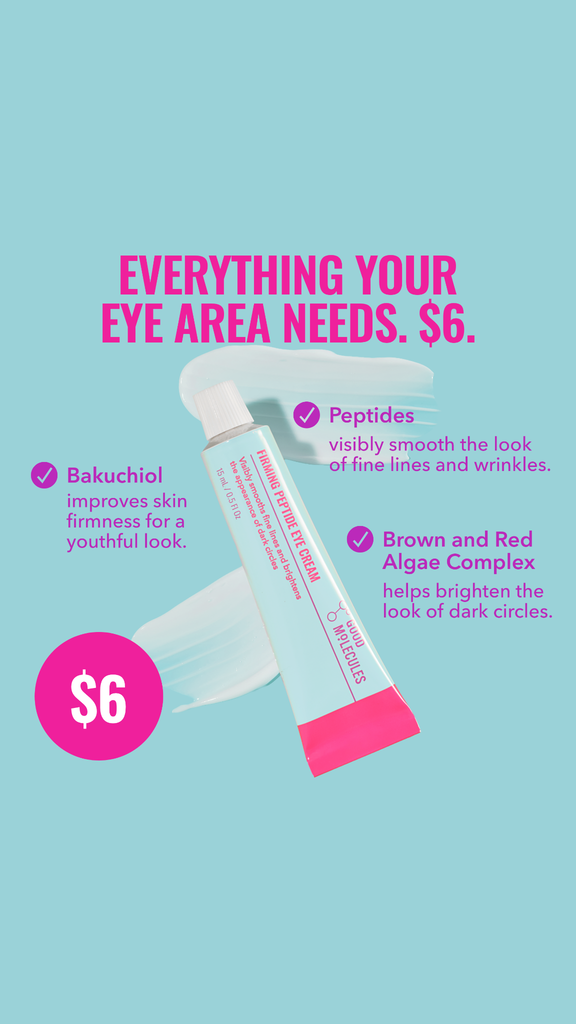 Good Molecules Facebook ad: Visibly smooth fine lines and brighten the look of dark…
