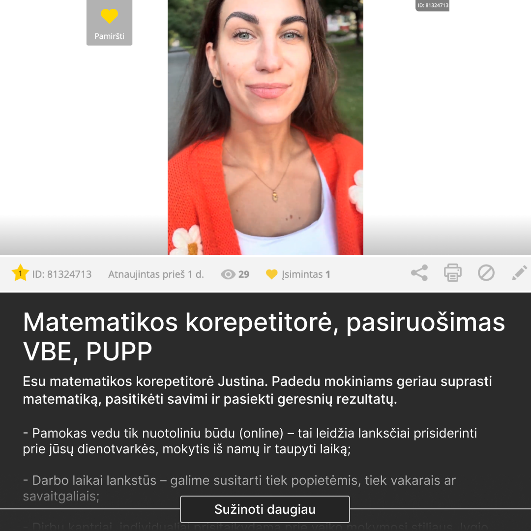 Korepetitorė Justina Elzbutienė Facebook ad: Išankstinė registracija