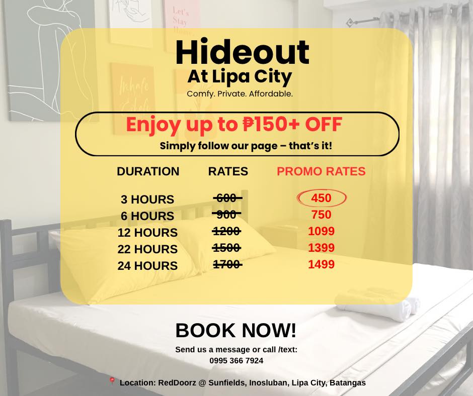 Hideout at Lipa City Facebook ad: Comfy. Private. Affordable.