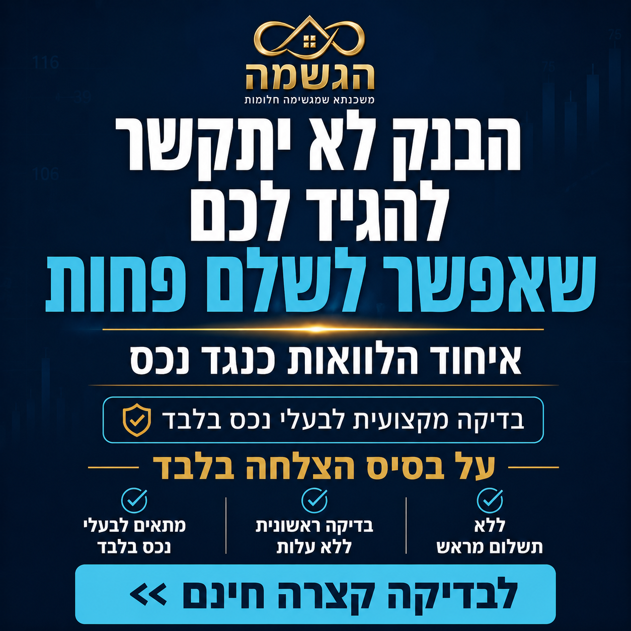 הגשמה משכנתאות ופיננסים Facebook ad: לבדיקת משכנתא במתנה השאירו פרטים >>