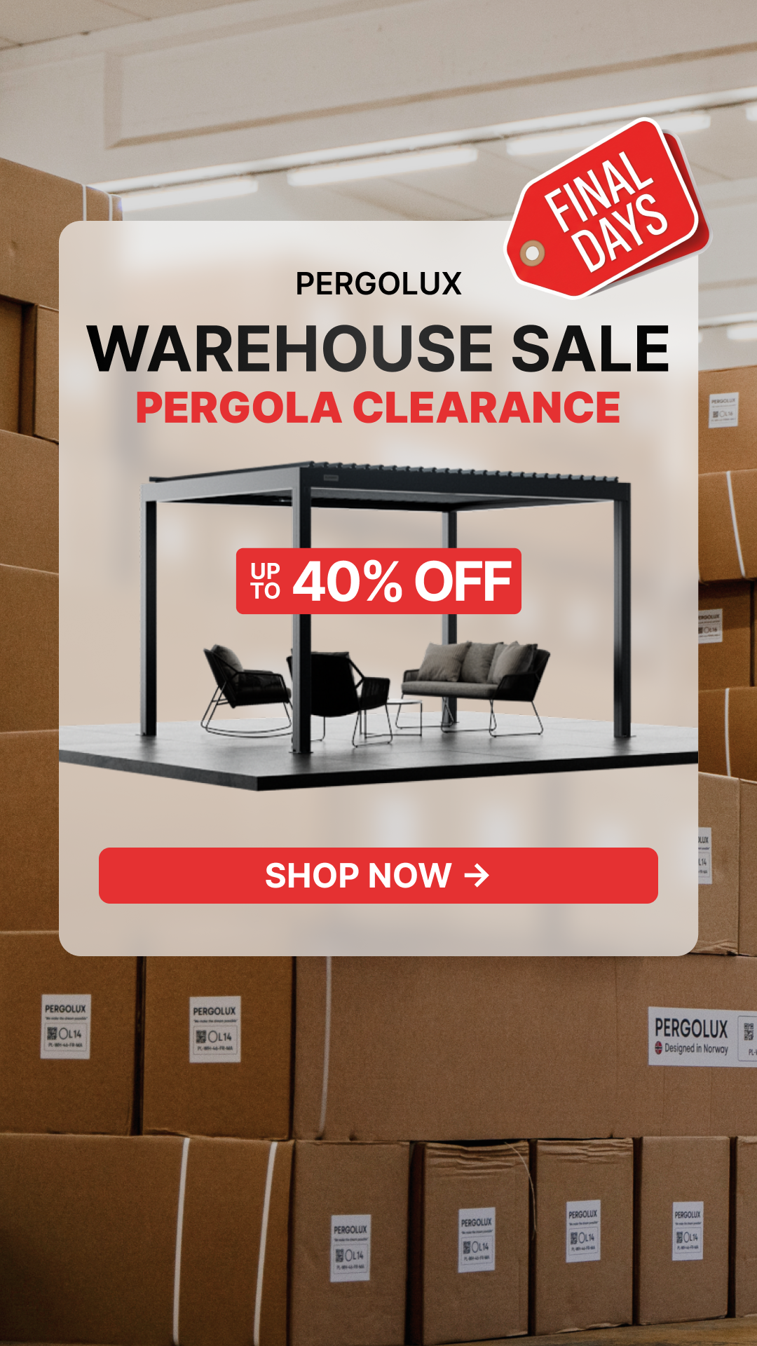 pergolux.au Facebook ad: Final Days: Save Up to 40%
