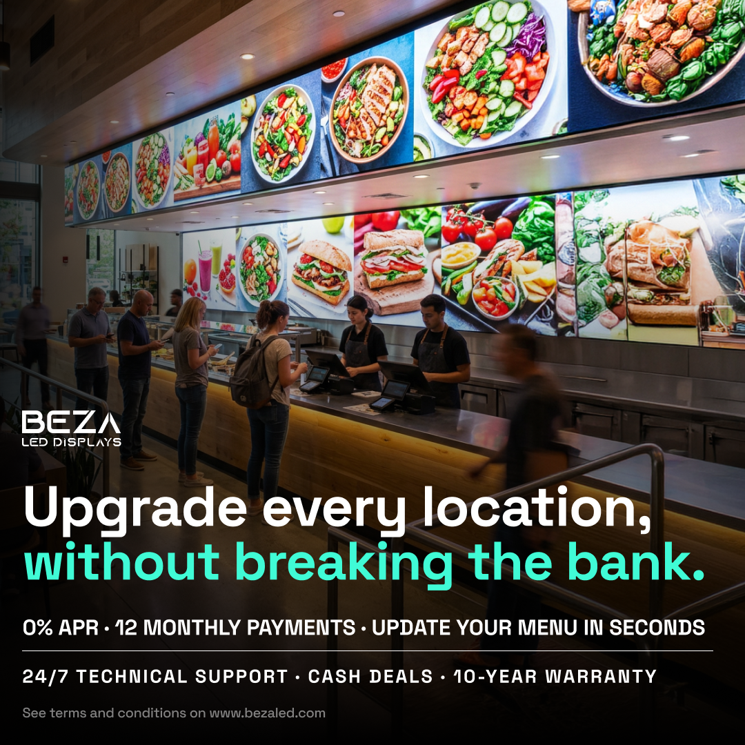 Beza LED Displays Facebook ad: LED Menu Boards for Food Chains