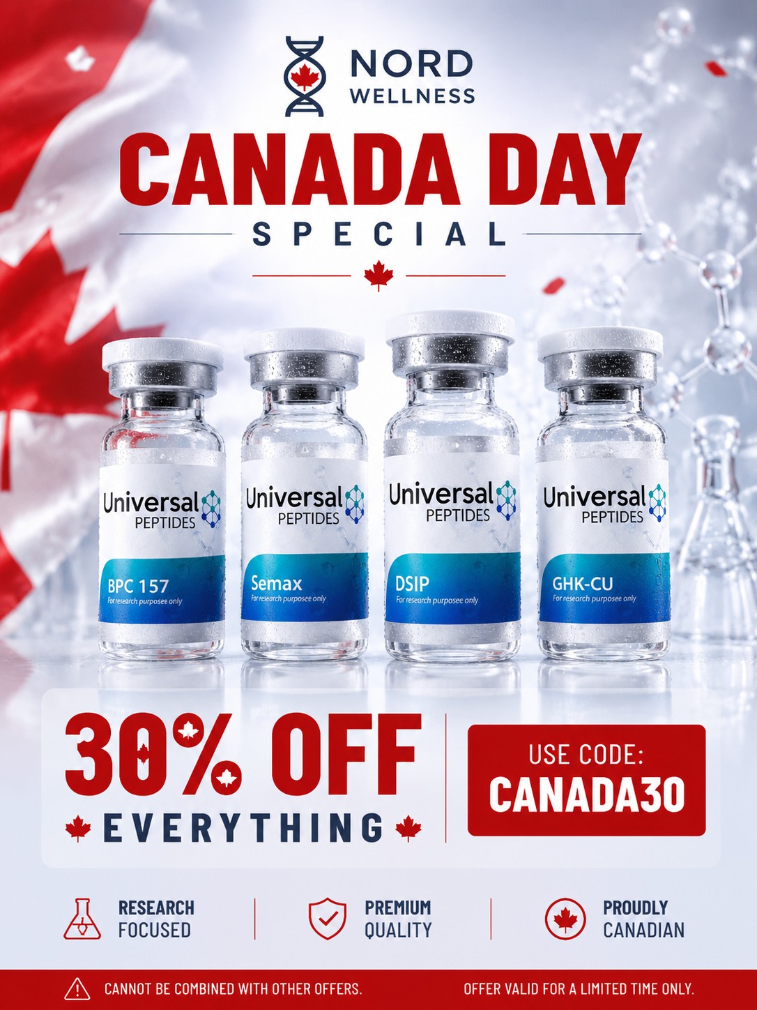 Nord Wellness Facebook ad: CANADA DAY SPECIAL, 30% OFF SITEWIDE!