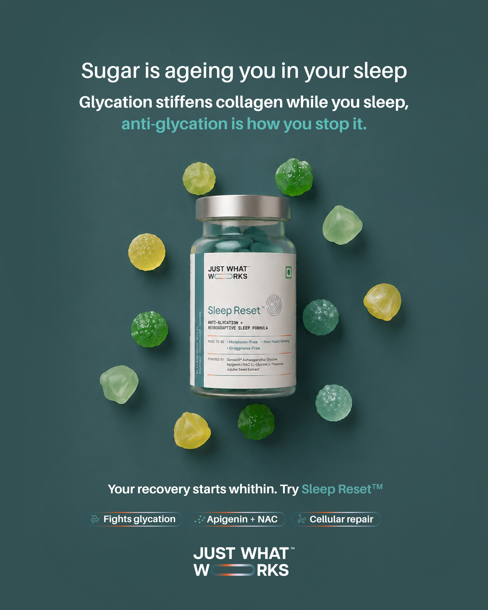 Just What Works Facebook ad: Sleep Better. Wake Up Recharged.