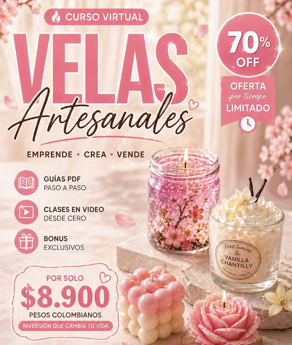 Aprende con maju Facebook ad: POR SOLO $8.900 PESOS CURSO VIRTUAL DE VELAS.