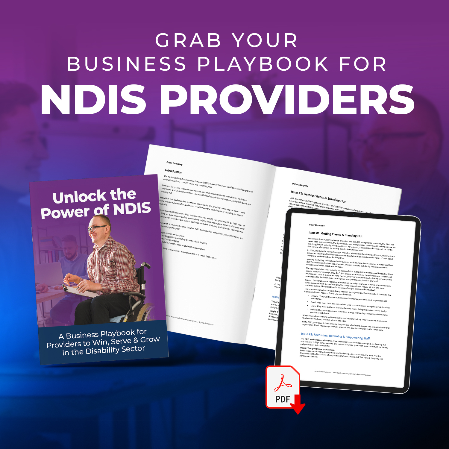 Peter Dempsey Facebook ad: GRAB Your Playbook for NDIS Providers