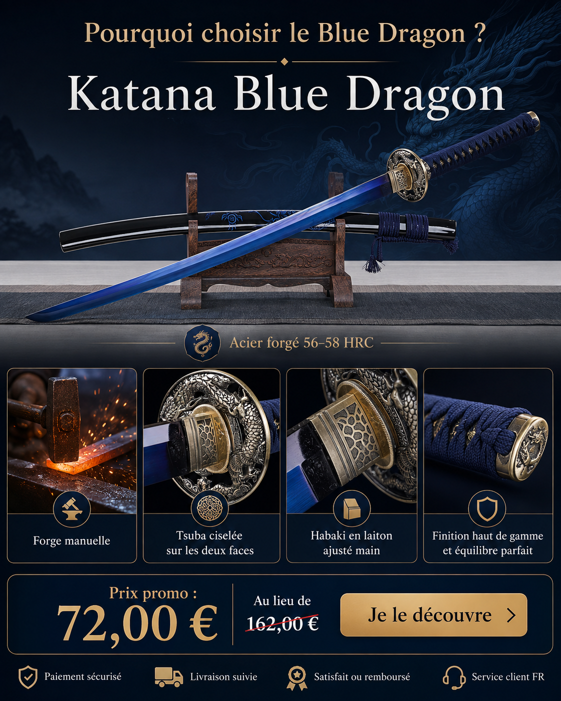 Mon Katana Facebook ad: Katana Dragon Bleu