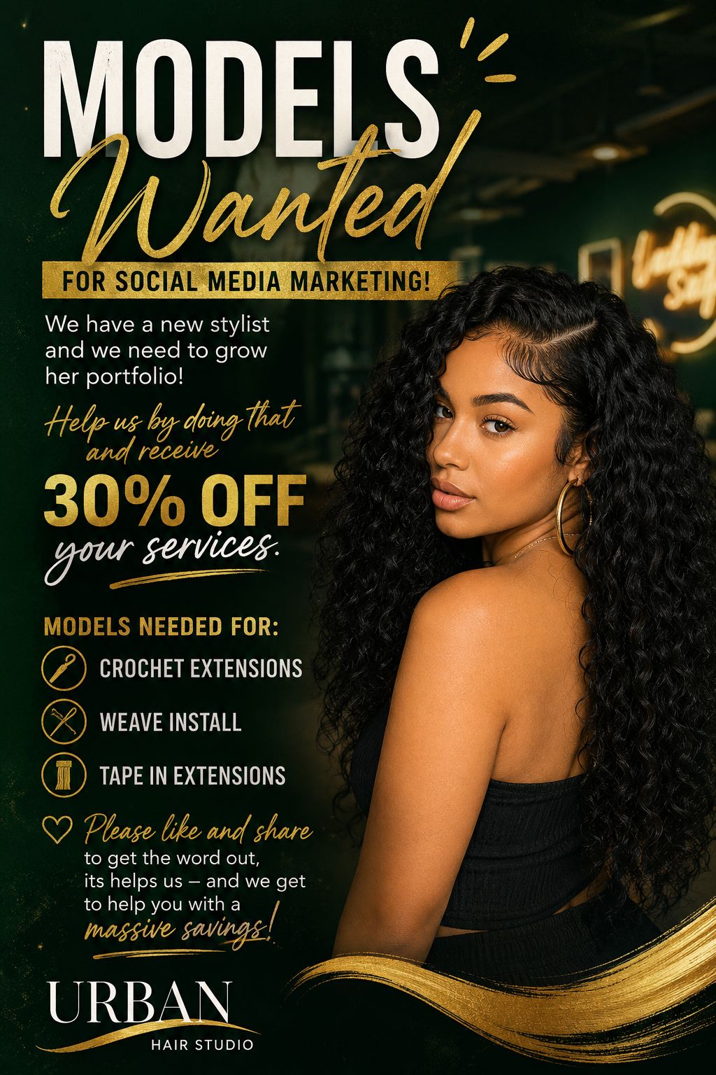 Urban Hair Studio Facebook ad: MODELS WANTED