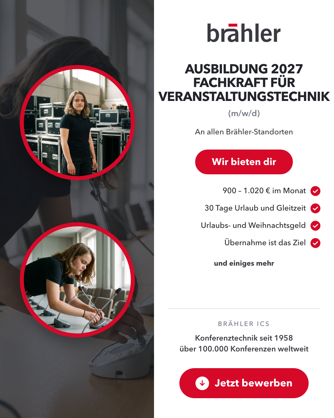 Brähler ICS Konferenztechnik Facebook ad: Bewerben in drei Minuten