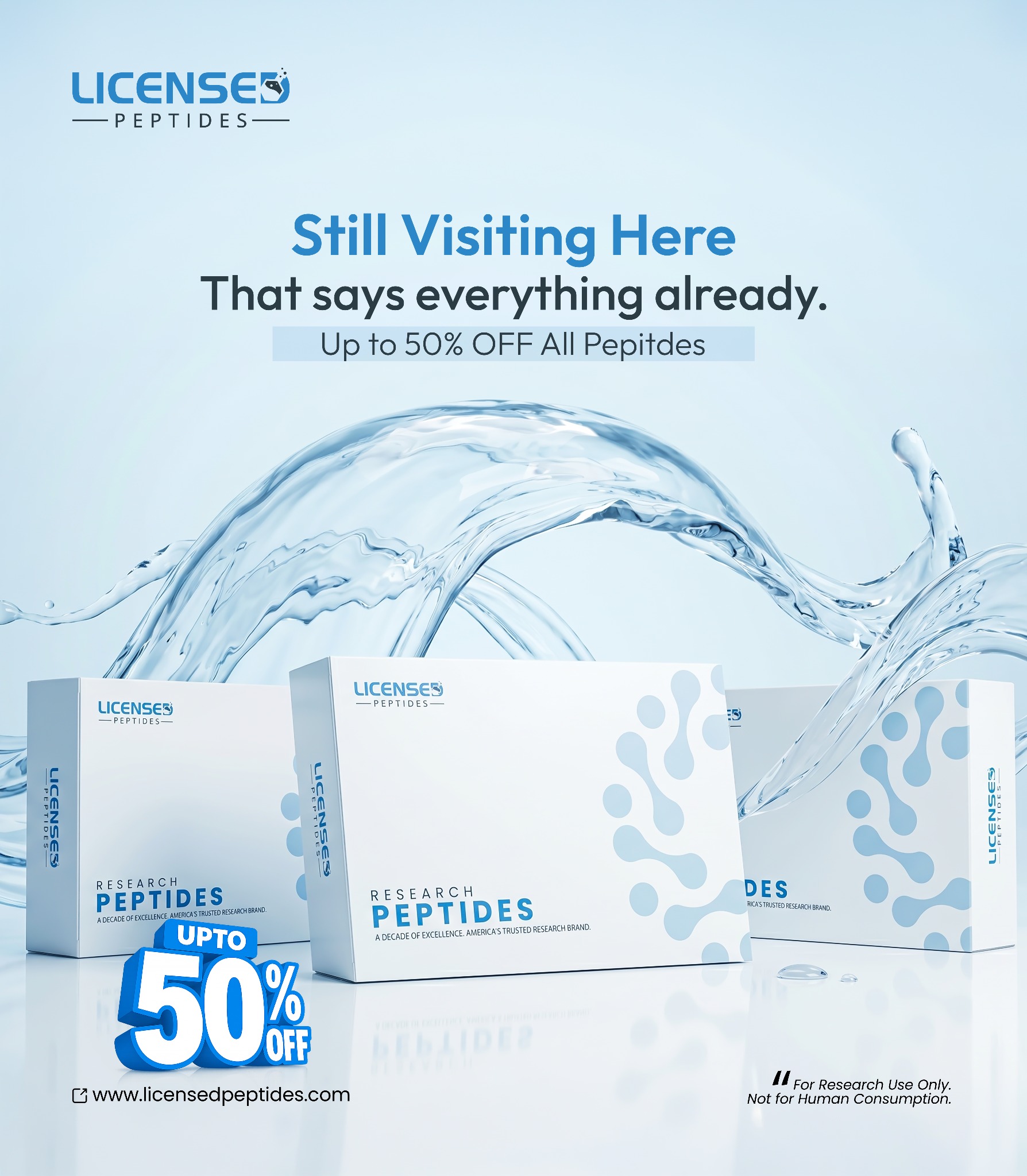 Licensed Peptides.com Facebook ad: Up To 50% OFF Sale Ends Soon