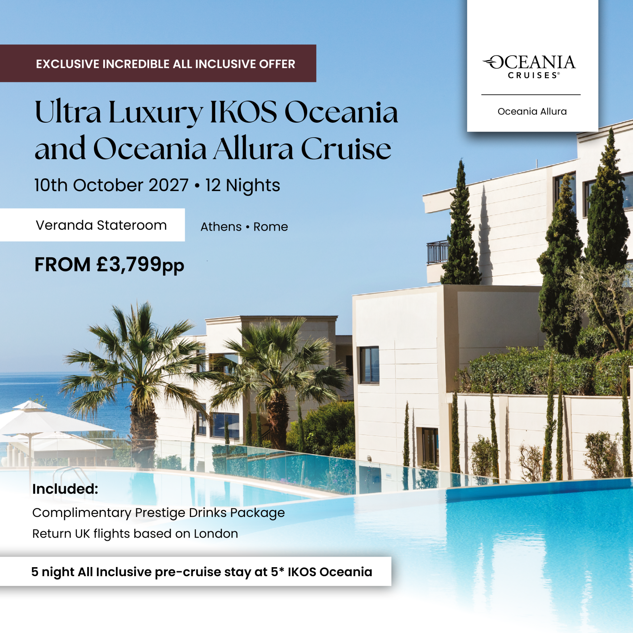 Destinology - Luxury Holidays Facebook ad: EXCLUSIVE: 12-Night IKOS Oceania Beach Stay & Oceania…