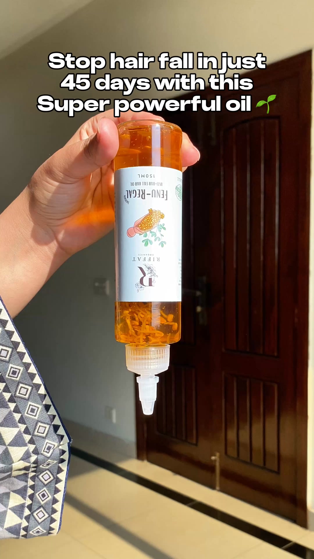 Riffat Organics Facebook ad: 92% Less Hair Fall In 45 Days