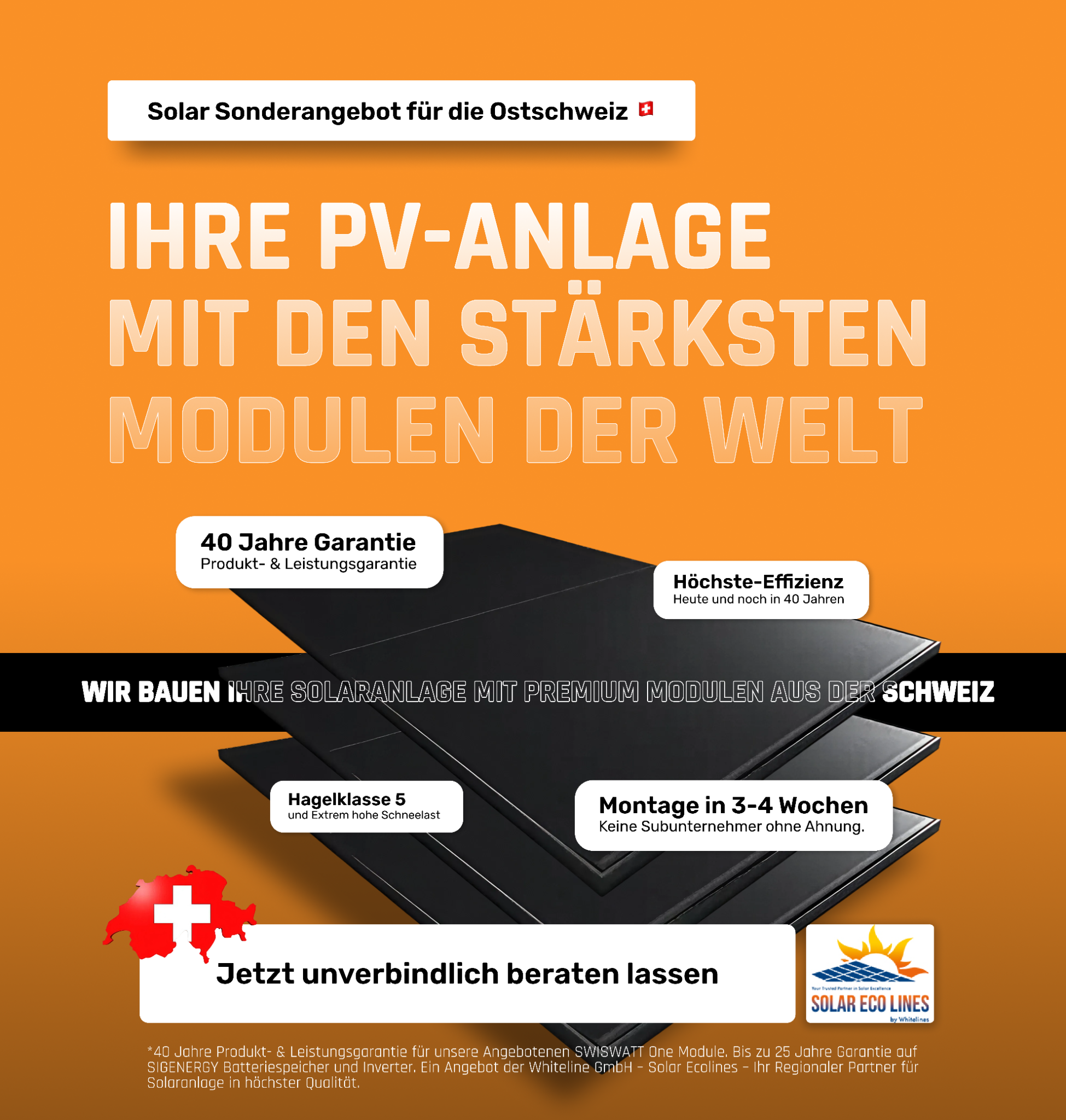 Solar Eco Lines Facebook ad: Solar mit 40 Jahre Garantie