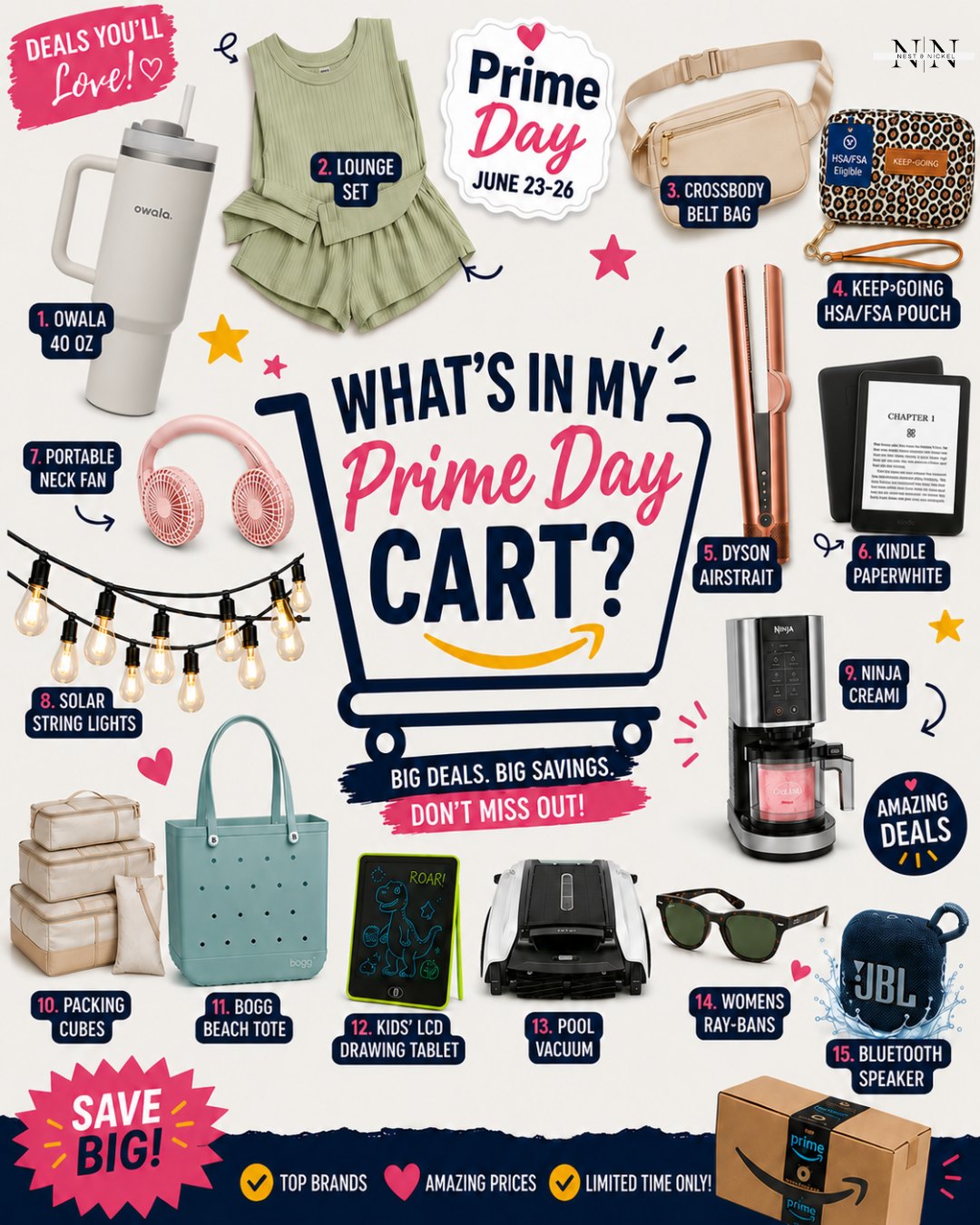 Nest & Nickel Facebook ad: Prime Day is almost here, and my cart…