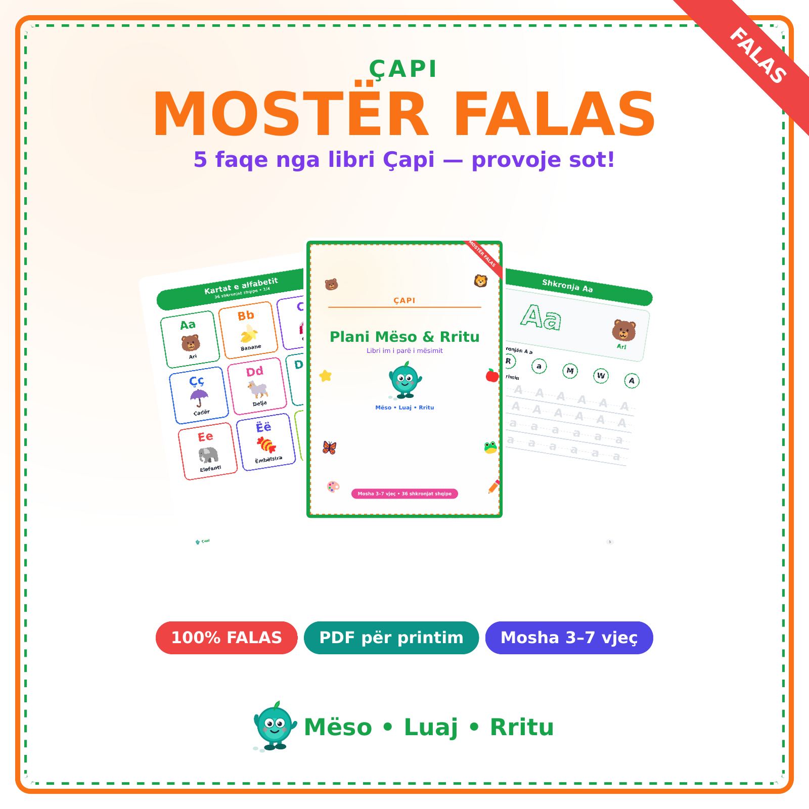 ÇAPI MËSO SHQIP Facebook ad: Çapi, 5 faqe mostër FALAS