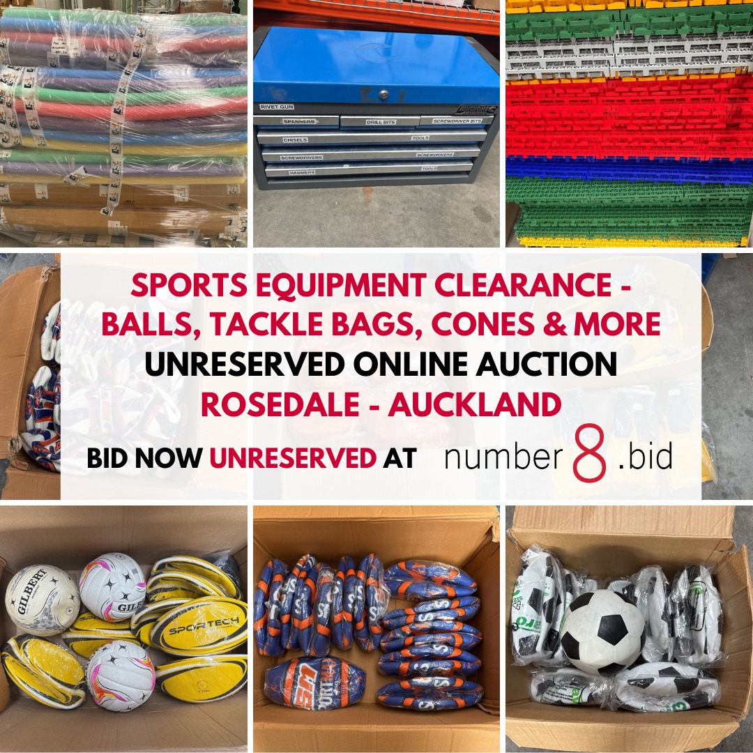 Number 8 Solutions Facebook ad: SPORTS EQUIPMENT CLEARANCE - BALLS, TACKLE BAGS, CONES…