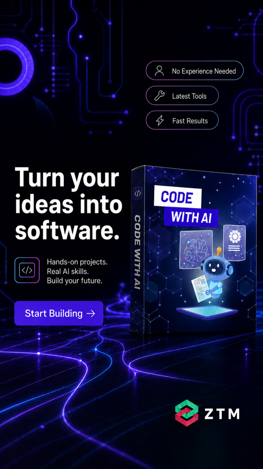Zero To Mastery Facebook ad: Turn Your App Idea Into Reality