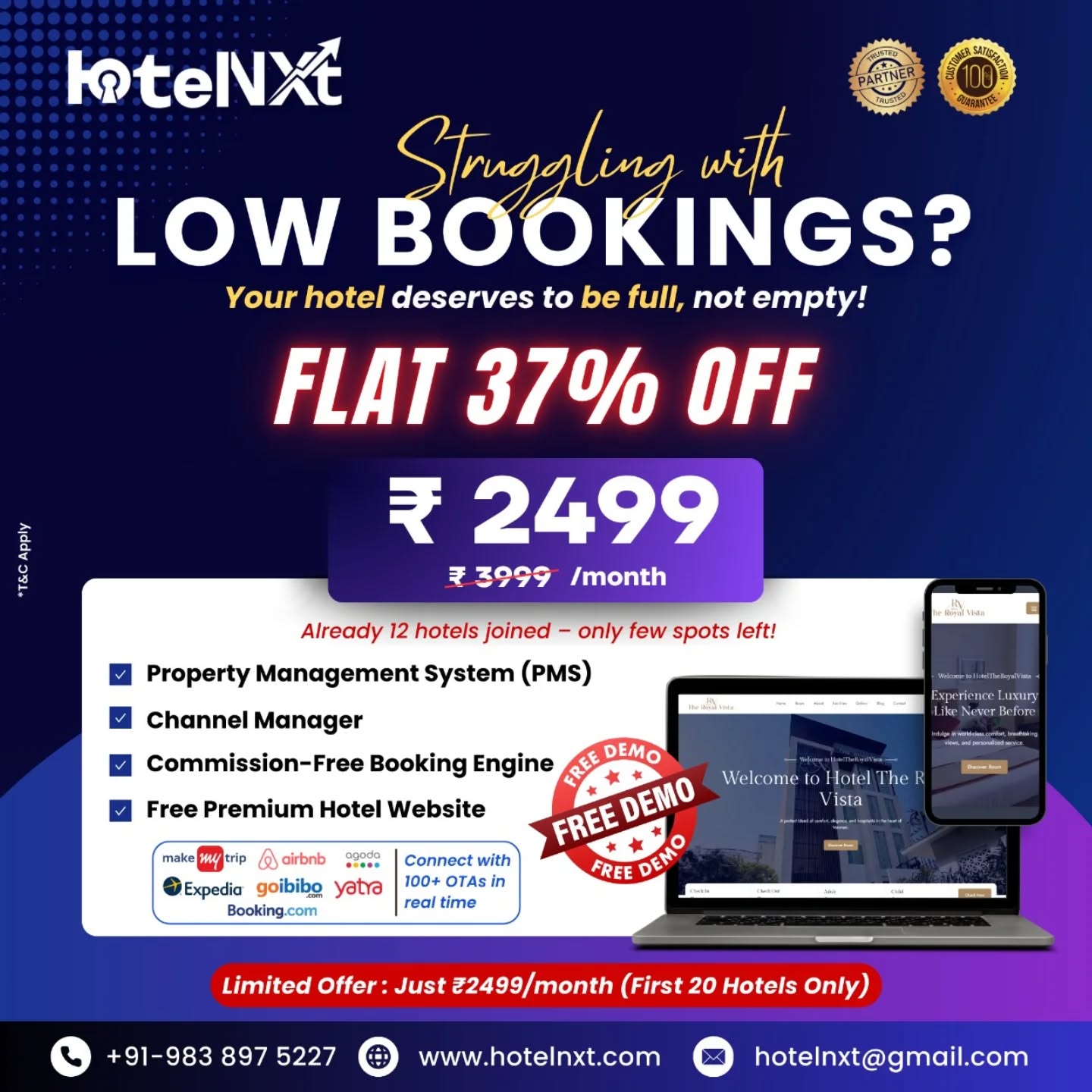 Hotelnxt Facebook ad: Low bookings? Switch to HotelNXT & boost revenue…