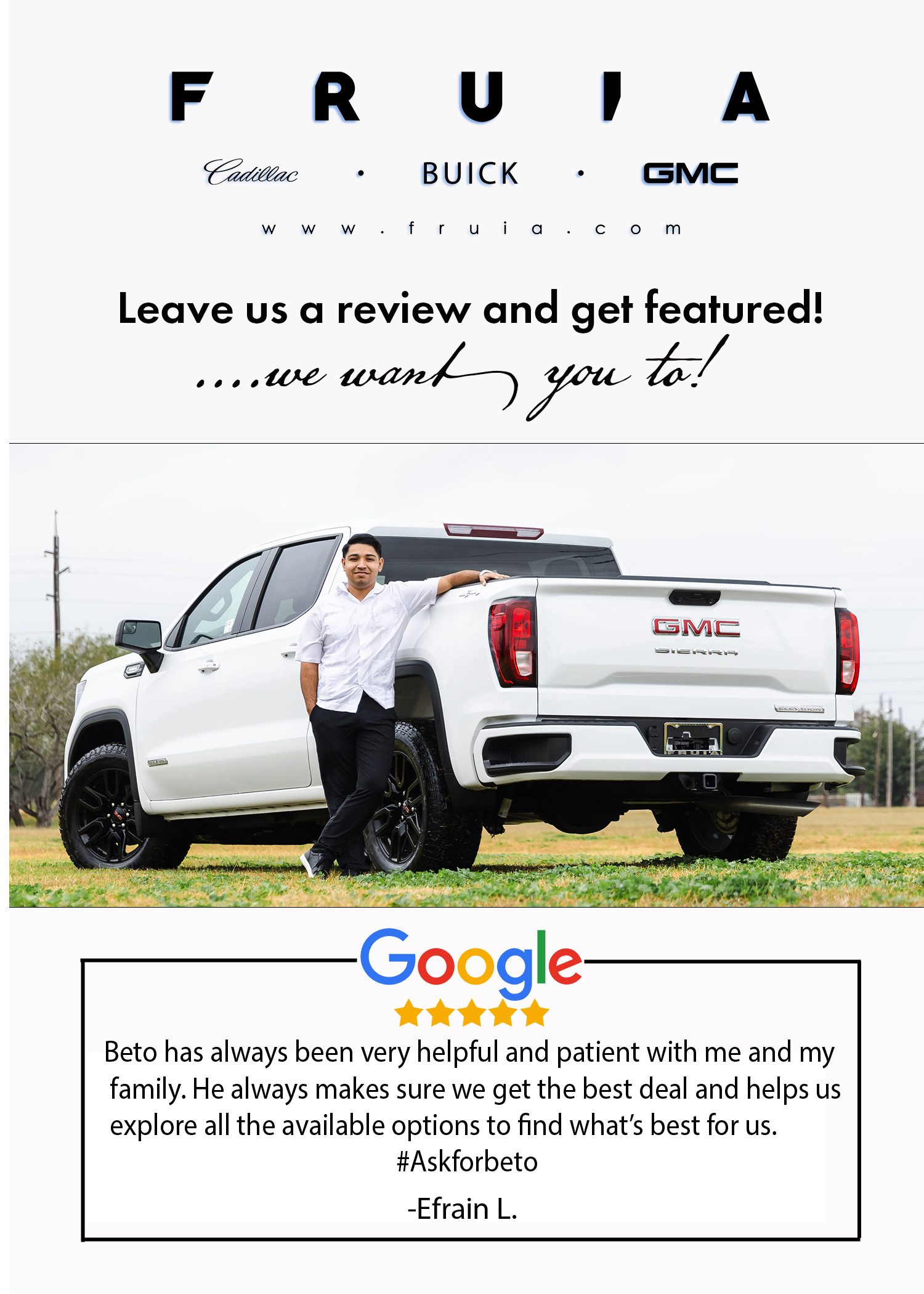 Fruia RGV Facebook ad: Come visit Beto today!
